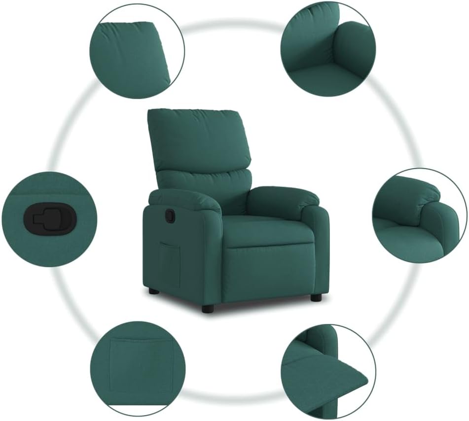 vidaXL Armchair adjustable fabric dark green, recliner chair, recliner chair, armchair, armchair, lazy chair, tv chair, stand chair, recliner chair