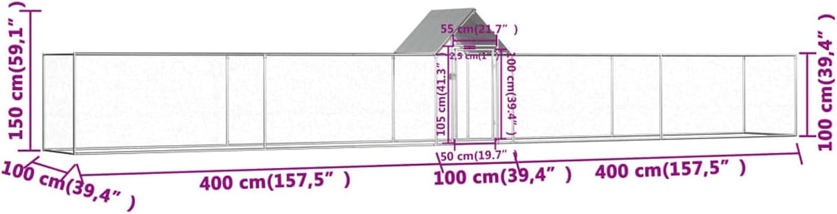 Kippenhok 9x1x1,5 m gegalvaniseerd staal, kippenhok, kippenhok, kippenhok, kippenhok, pluimveehuis, dierenbuitenpennen en hokken (SPU: 144561)