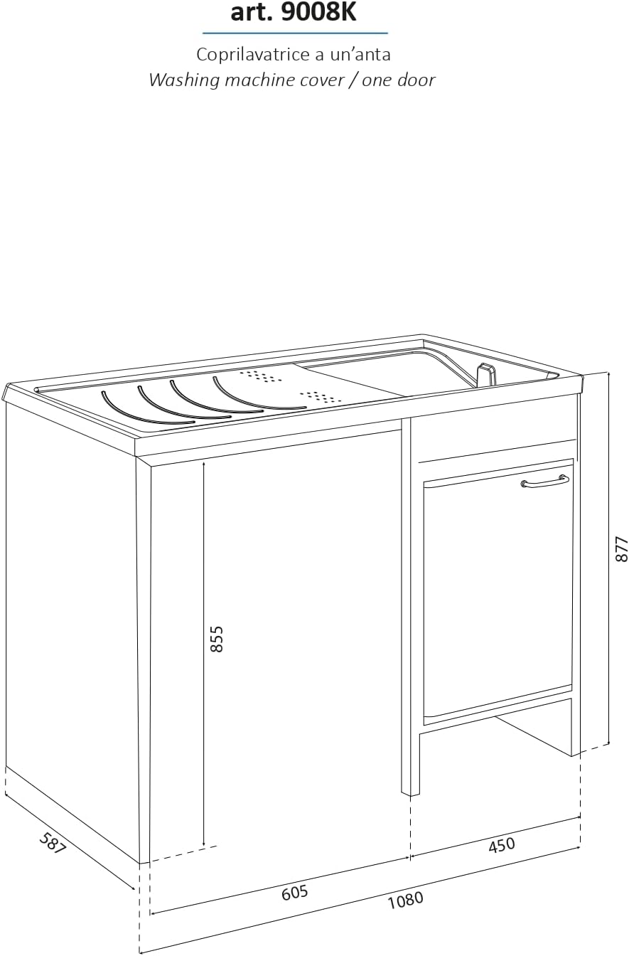 Negrari Wasmachineafdekking met wastafel 9008 KAM van hars, badkuip van zuurbestendig PP, binnen/buiten, wit, 109 x 60 x 89