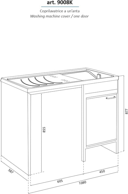 Negrari Wasmachineafdekking met wastafel 9008 KAM van hars, badkuip van zuurbestendig PP, binnen/buiten, wit, 109 x 60 x 89