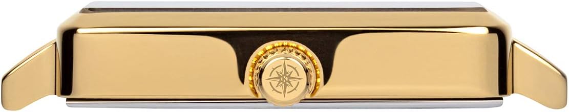 Carre plat dameshorloge met Milanese band, saffierglas, 26 x 28 mm diameter, roestvrij staal, datum in verschillende varianten, goud/parelmoer, armband