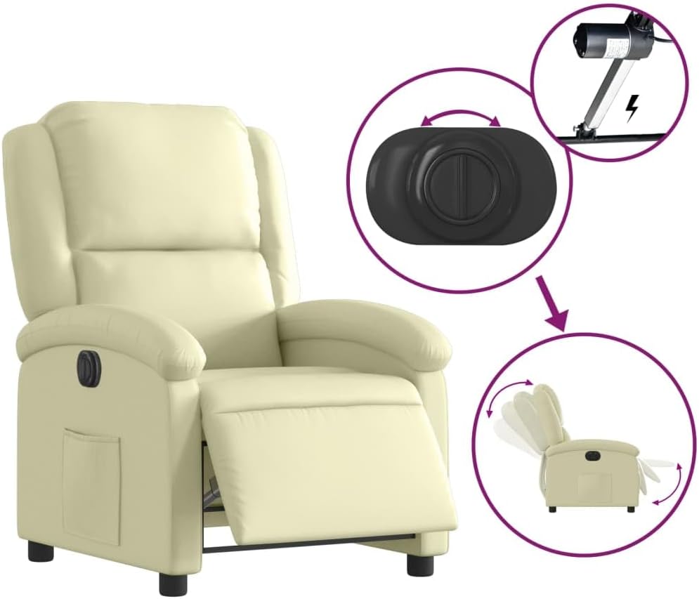 Elektrische Relaxfauteuil – Relaxstoel – Fauteuil – Ligstoel – TV Stoel – Echt Rundsleder – Elektrische Verstelling – Crème Kleur