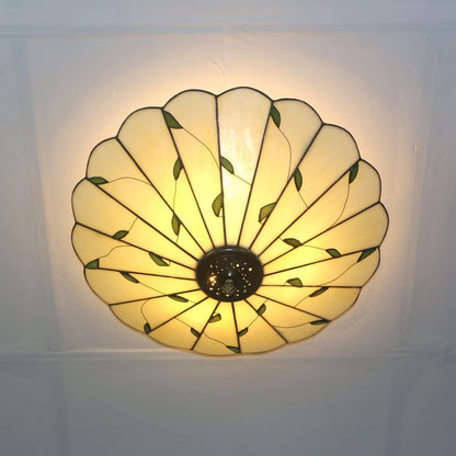 16 Inch Vintage Leaf Tiffany Style Ceiling Light Stained Glass Ceiling Lamp Flush Mount Ceiling Lighting Fixtures Lamps (40CM Leaf A)
