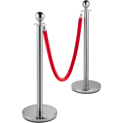 VEVOR Crowd Bar Crowd Control Barrier with Red Velvet Rope, 4 Pieces Silver Barriers with 1.5m Long Flannel Rope for Theatres, Hotels, Casinos, Events on the