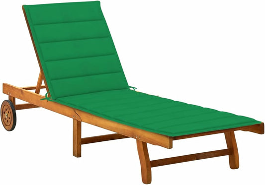 Gecheer Garden Sun Lounger with Solid Acacia Wood Cushion, Sun Loungers with Cushion, Outdoor Sun Lounger, Wooden Sun Lounger - QUORE