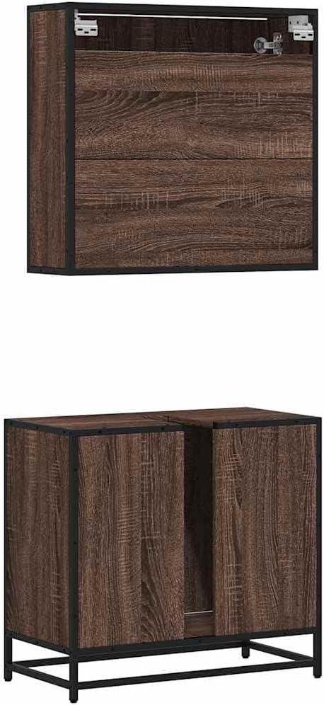 Gecheer 2-piece bathroom cabinet set base cabinet bathroom cabinet brown oak look wood material - QUORE