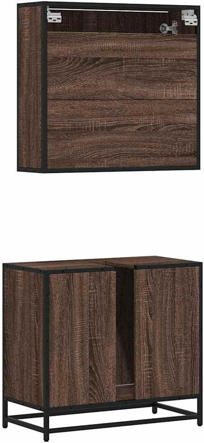 Gecheer 2-piece bathroom cabinet set base cabinet bathroom cabinet brown oak look wood material - QUORE