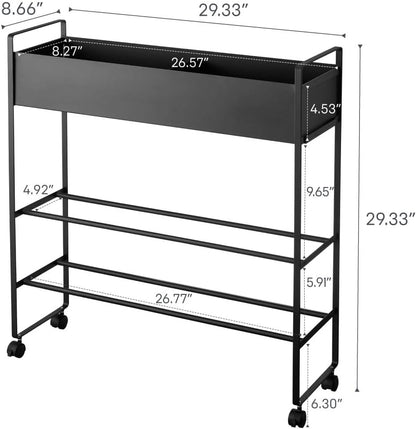 Yamazaki 5279 TOWER Storage Cart with Basket, black, Steel / Magnet Nylon, 74.5(without casters：70) x 22 x 74.5 cm