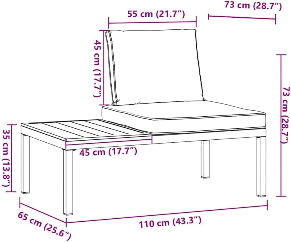 Tuinbank van aluminium met zwarte kussens en zijtafel voor buiten, robuuste en duurzame structuur, kussen afneembaar en wasbaar, comfortabele zitting, ideaal - QUORE