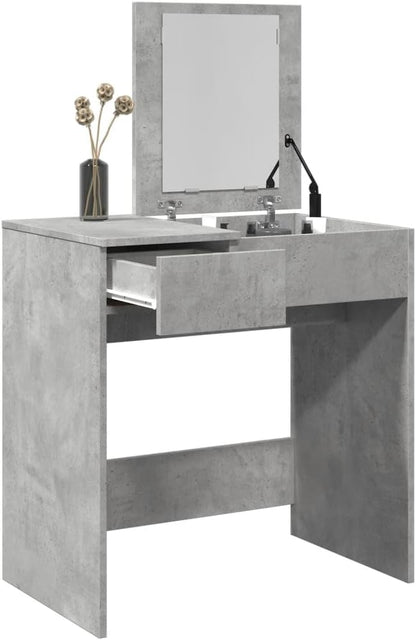 Kaptafel – Make-uptafel – Kap Tafel – Make Up Tafel – Toilettafel – Betongrijs – Stevig Bewerkte Hout – Compact 73x46,5x120 cm