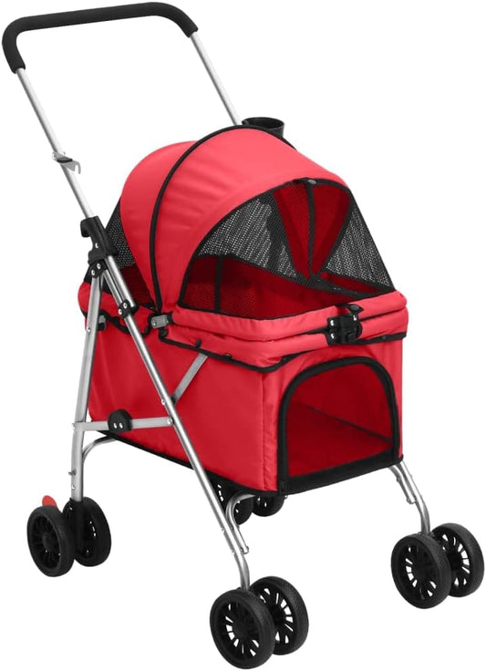 vidaXL Dog Pram Collapsible 76x50x100cm oxford fabric red, dog stroller, puppy carriage, dog carriage with wheels, dog buggy, portable dog carriage