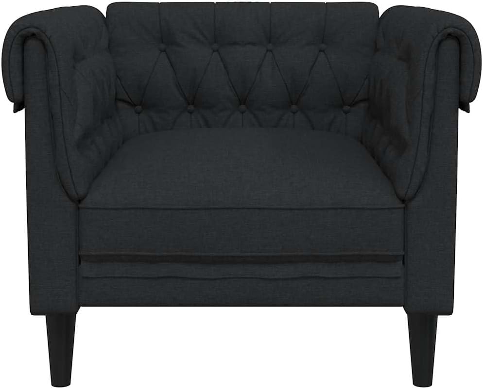 vidaXL Fauteuil Chesterfield-stijl stof zwart, relaxfauteuil, relaxstoel, armstoel, leunstoel, luie stoel, tv stoel, fauteuil stoel, design fauteuil