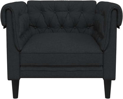 vidaXL Fauteuil Chesterfield-stijl stof zwart, relaxfauteuil, relaxstoel, armstoel, leunstoel, luie stoel, tv stoel, fauteuil stoel, design fauteuil