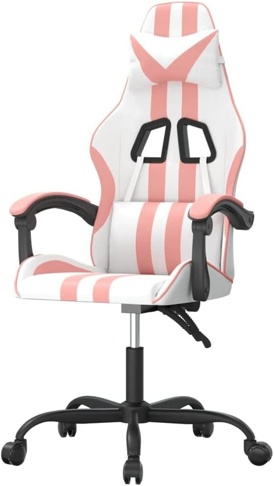 Gamingstoel – Bureaustoel – Gamestoel – Draaistoel – Kunstleren Stoel – Verstelbare Rugleuning – Massagepunt in Lendensteun – Wit/Roze