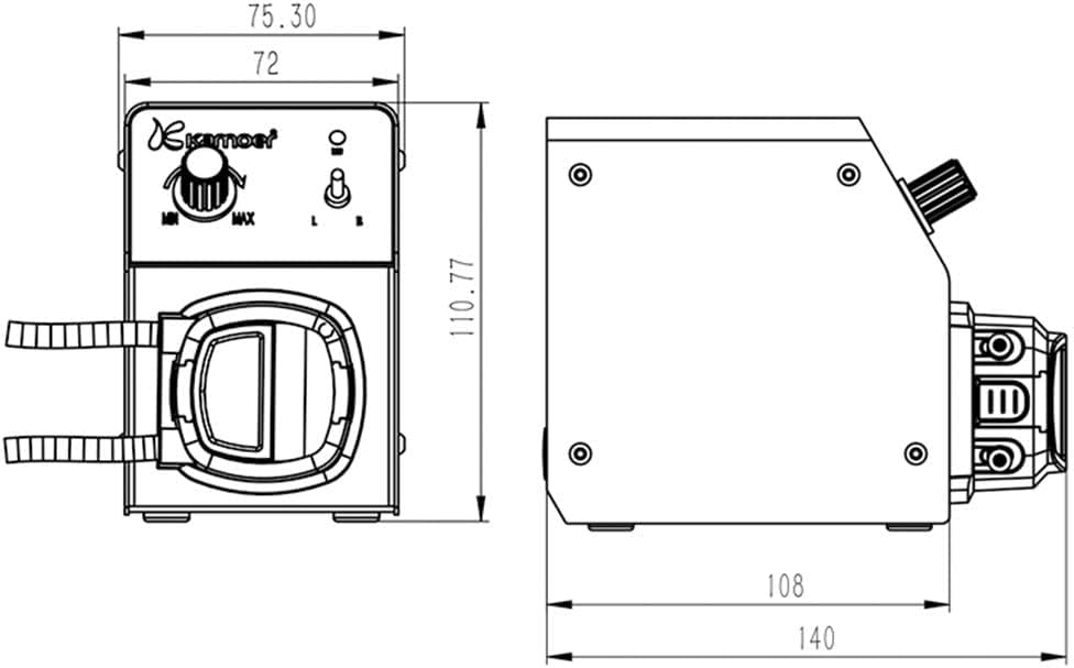 Kamoer KCP PRO2 40-210ml/min hoge stroom peristaltische pomp 12V dc variabele snelheid kleine doseerpomp voor laboratorium chemisch experiment met Norprene buis 3.2mm ID× 6.4mm OD en voedingsadapter