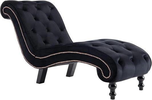Gecheer Relax Chair Ergonomic chaise longue, chaise longue, lounger chair, lounge chair 145 x 52 x 77 cm (L x W x H) armchair, sofa chair, upholstered lounger with fringes, velvet black