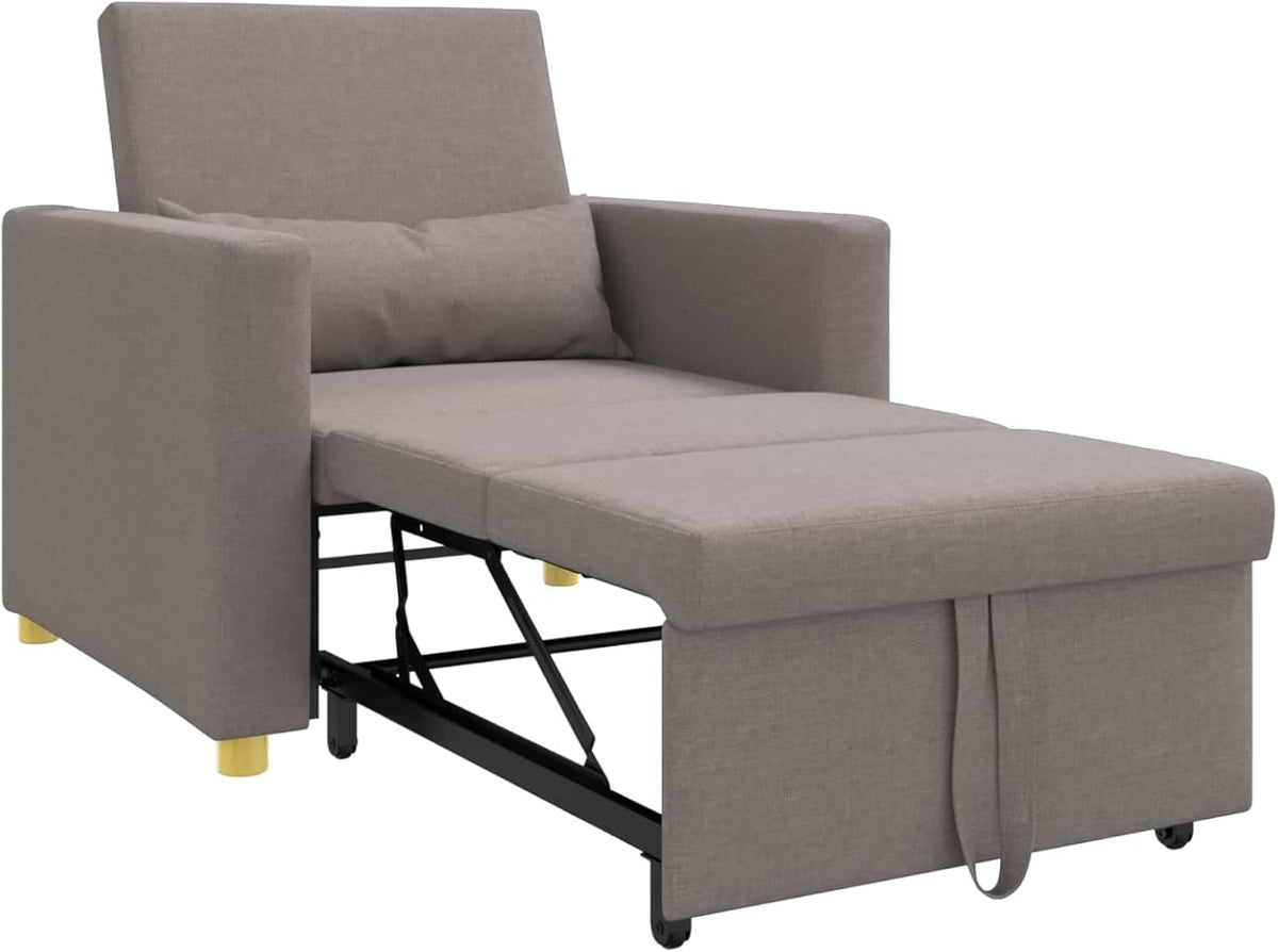 Uitschuifbare slaapbank, eenpersoons, taupe, 90 x 165 x 87 cm, stof, Scandinavische stijl, stoel voor woonkamer, slaapkamer, werkkamer, logeerkamer - QUORE