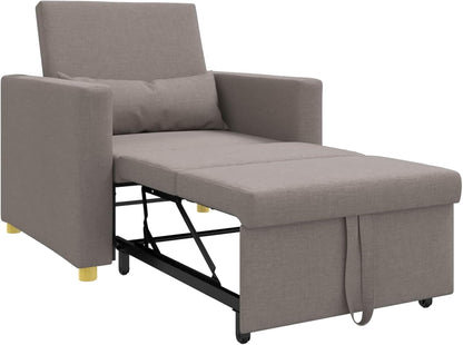 Uitschuifbare slaapbank, eenpersoons, taupe, 90 x 165 x 87 cm, stof, Scandinavische stijl, stoel voor woonkamer, slaapkamer, werkkamer, logeerkamer - QUORE