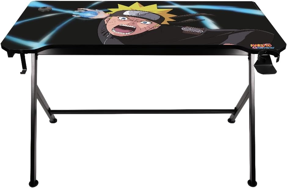 Konix Naruto Shippuden Gamingtafel, 121 x 69 x 76 cm, Y-vorm, houten en metalen tafel, bekerhouder, oortelefoonhouder, Naruto gazonmotief
