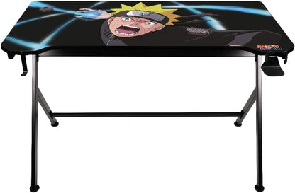 Konix Naruto Shippuden Gamingtafel, 121 x 69 x 76 cm, Y-vorm, houten en metalen tafel, bekerhouder, oortelefoonhouder, Naruto gazonmotief