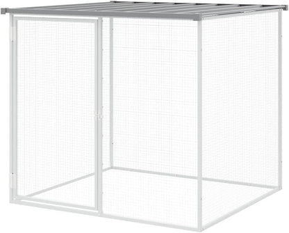 Kippenren – Kippenhok – Dierenren – Kippenkooi – Ren Met Dak – Gegalvaniseerd Staal – 203x98x90 cm – Weerbestendig & Met Vergrendelbare Deur