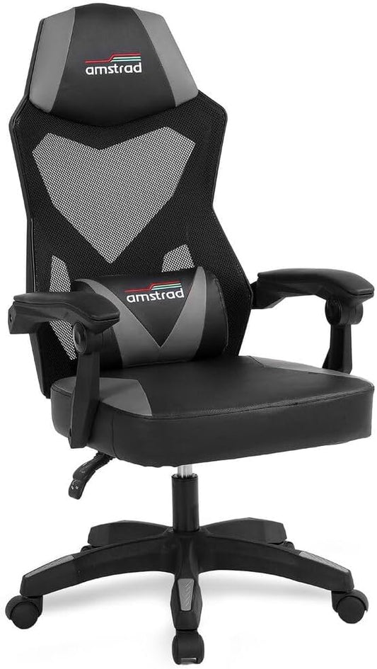 Ergonomische gamingstoel, bureaustoel, wit en zwart, ademend net, verstelbare rugleuning 135 graden