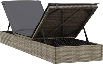 vidaXL Sunbeds 2 pcs with table poly rattan gray, garden chair, sun lounger, lounge chair, lounge chair, relax chair, sunbed, sunbed garden, sun lounger garden - QUORE