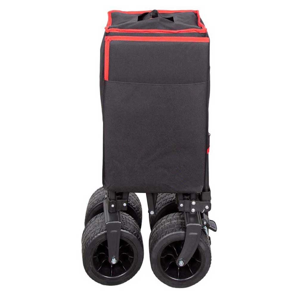 AKTIVE Strandtafelwagen, voor het transporteren van strand-, tuin- of campingaccessoires, zwart, 100 kg, stabiele 360° zwenkwielen met rem, meerhoekgreep, tas, afdekkingen, stoelframe (62373)