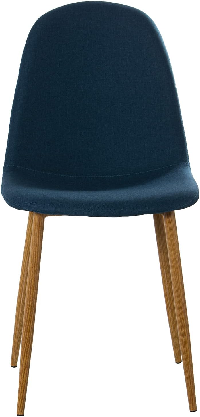 DRW Set van 4 stoelen en poten van metaal, houtlook in blauw en hout, 44 x 52 x 87 cm, zitvlak 49 cm