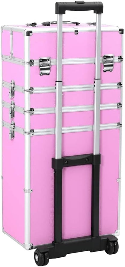 vidaXL Make-Up Trolley Aluminium Roze Koffer Opmaaktrolley Cosmeticatrolley