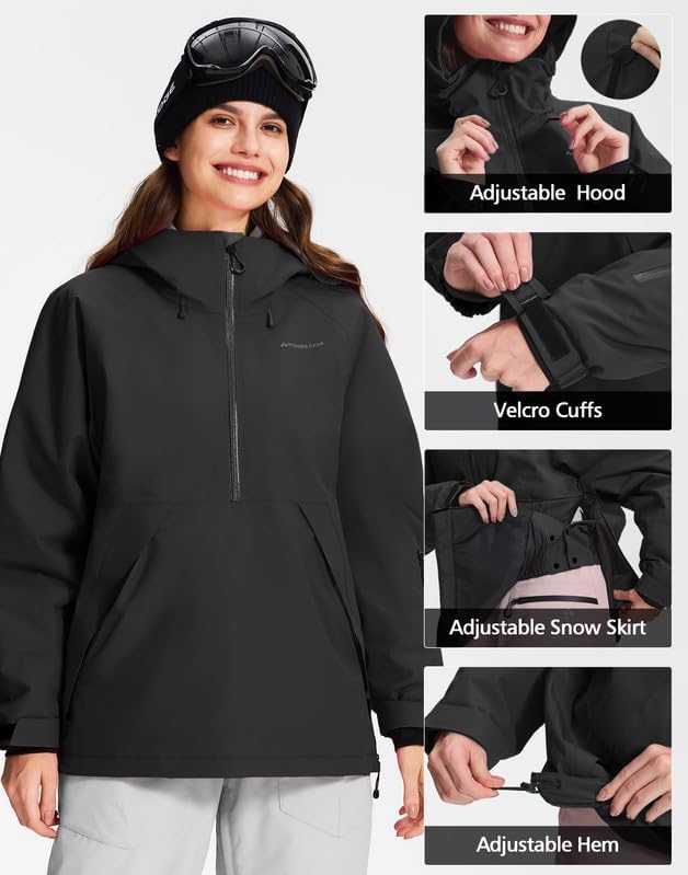 Pioneer Camp Snowboardjack voor dames, waterdicht, winddicht, ademend, warme winterjas met capuchon en afneembare sneeuwvanger, functionele dope-ski-jas voor skiën en snowboarden