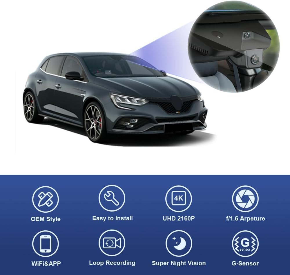 Dashcam – Autocamera – Camera Auto – Auto Camera – Rijcamera – Specifieke Facelift-uitvoering 2021-2023 – OEM-Look Geïntegreerd – 4K UHD 3840x2160, WiFi, Loop Recording & G-Sensor