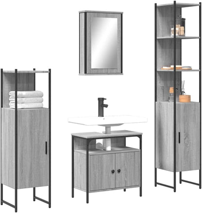 vidaXL 4 Piece Bathroom Furniture Set Processed Wood Grey Sonoma Oak Colour, Bathroom Set, Bathroom Cabinet, Vanity Unit, Washbasin, Bathroom Cabinet - QUORE