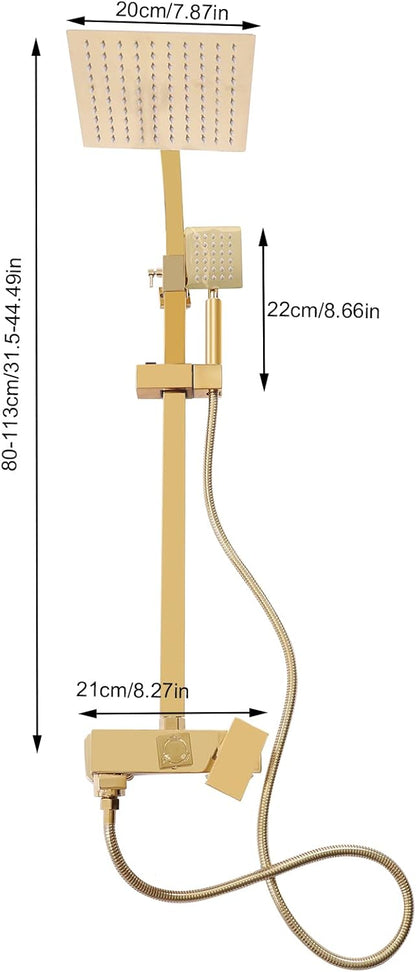Regendoucheset Gouden Doucheset Douchekop Douchesysteem Retro Douche – Verstelbare Hoogte 80-113 cm – Koper & Roestvrij Staal