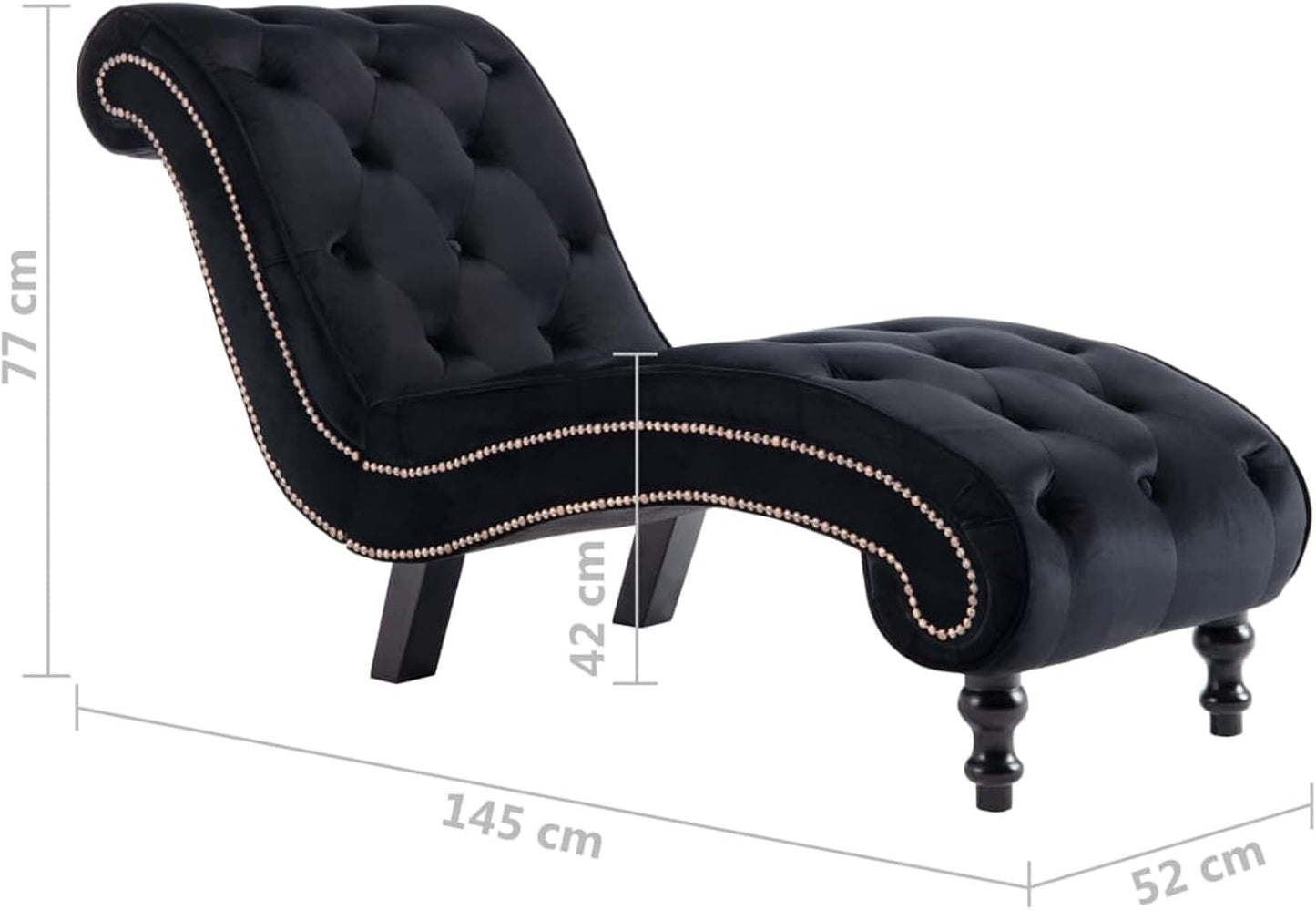 Gecheer Relax Chair Ergonomic chaise longue, chaise longue, lounger chair, lounge chair 145 x 52 x 77 cm (L x W x H) armchair, sofa chair, upholstered lounger with fringes, velvet black