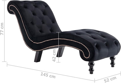 Gecheer Relax Chair Ergonomic chaise longue, chaise longue, lounger chair, lounge chair 145 x 52 x 77 cm (L x W x H) armchair, sofa chair, upholstered lounger with fringes, velvet black