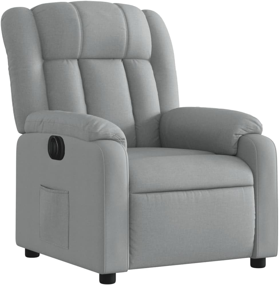 Elektrische Massagestoel – Fauteuil – Verstelbare Rugleuning – Voetsteun – Relaxstoel – Met 6-Punts Vibratiemassage – Elektrische Ligfunctie – Lichtgrijze Gestoffeerde Stoel