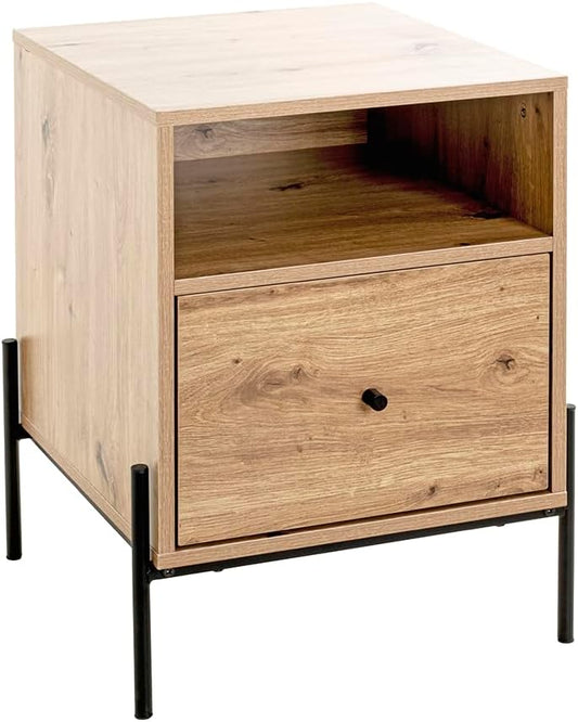 HAKU Console eiken, zwart, MDF, metaal - Maat: B 45 cm x H 60 cm x D 47 cm, Stijl: Modern