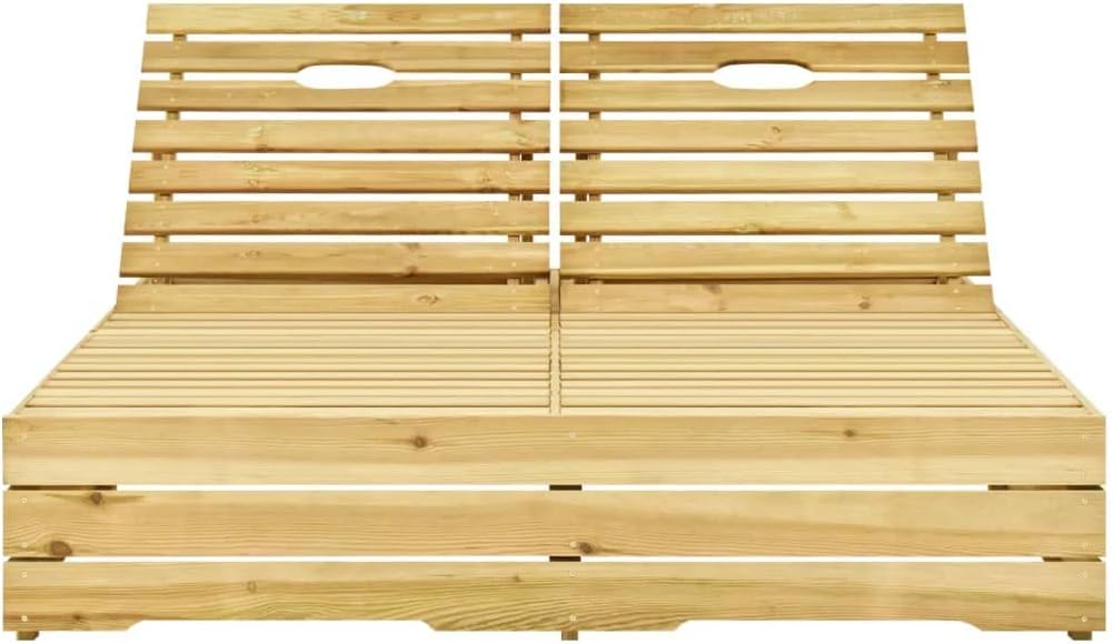 3065983 Double Lounger and Cushion Made of Impregnated Pine Wood, Outdoor Garden Lounger, Outdoor Garden Lounger for Outdoor Swimming Pool Lounger - QUORE