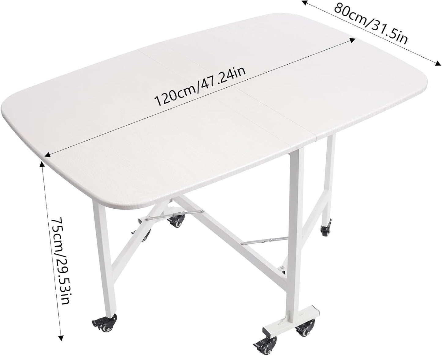 Klaptafel – Vouwtafel – Campingtafel – Inklapbare Tafel – Tuintafel – Wit – 120x80x75 cm – 6 Universele Wielen Met Rem