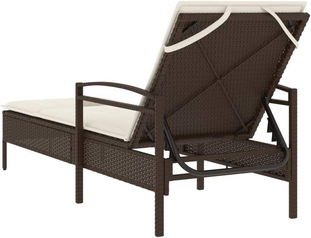 Sun Lounger with Cushion, Poly Rattan, Brown, 63 x 200 x 81 cm, Garden Lounger, Outdoor Pool Lounger, Sun Lounger, Garden Lounger, Beach Chair, 368300 - QUORE