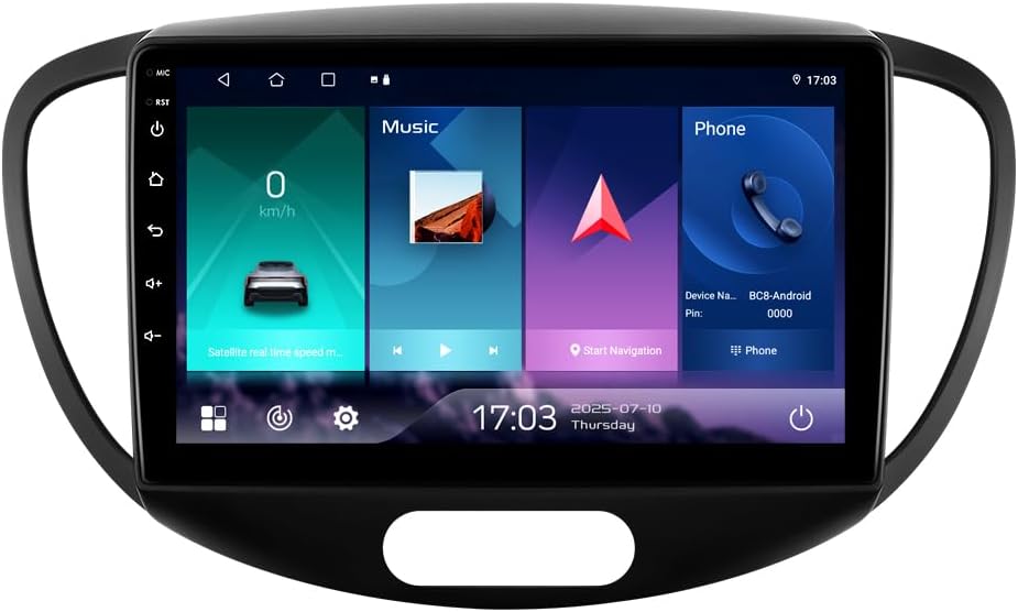 Ossuret Autoradio voor Hyundai I10 (2007-2013), 9 Inch Android 14 Aanraakscherm 2+32GB GPS Navigatie met Carplay Android Auto WiFi Bluetooth Stuurwielbediening DSP USB TPMS OBD2 DAB+