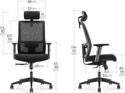 Waytex Acrux Bureaustoel, comfortabel, zwart, bureaustoel, rugleuning, in hoogte verstelbaar, lendensteun, hoofdsteun en armleuningen, verstelbare zitdiepte, draaistoel, synchroon