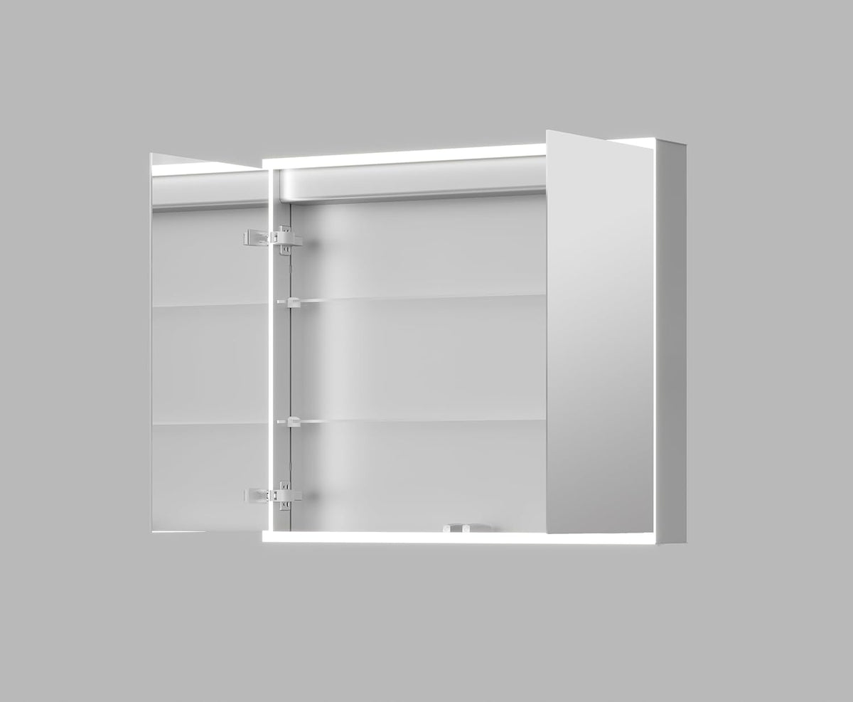 Talos Silver Magnus Led-spiegelkast, 80 x 70 x 13 cm, badkamerdesign spiegelkast met rondom ledverlichting, neutraal witte lichtkleur aluminium, mat zilver, dubbelzijdig gespiegeld, 2 glazen planken
