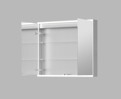 Talos Silver Magnus Led-spiegelkast, 80 x 70 x 13 cm, badkamerdesign spiegelkast met rondom ledverlichting, neutraal witte lichtkleur aluminium, mat zilver, dubbelzijdig gespiegeld, 2 glazen planken