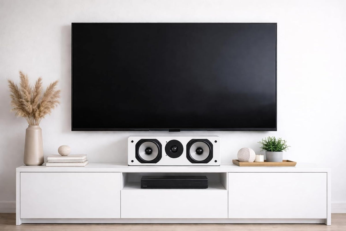 Dynavoice Challenger C-5 Wit. Passieve Center Luidspreker 2 Weg 120W 8 Ohm. Dubbele 5,25 Inch Woofer en 1 Inch Tweeter. Home Cinema HiFi. Bassreflex Achterzijde. VESA 10x10 Compatibel.