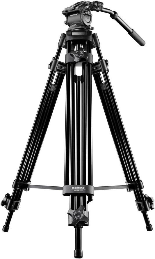 Mantona Dolomit 1300 Videostatief, 188 cm (incl. Fluid Neiger met Waterpas, Quick Release Plaat, Draaibaar Handvat Transporttas) voor DSLR en Videocamera, Zwart