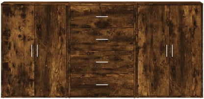 Tidyard Sideboards 3 Pieces Chest of Drawers Side Cabinet Dresser Living Room Cupboard Storage Cabinet Standing Cupboard Multifunctional Cabinet File Cabinet Smoke Oak 60 x 31 x 84 cm Wood - QUORE