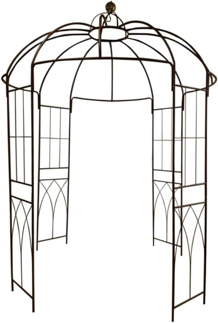 OUTOUR® Franse stijl 4-zijdige vogelkooi vorm metalen tuinhuisje pergola paviljoen boog prieel planten standaard rek voor buiten tuin gazon achtertuin terras, klimwijnstokken, rozen, bloemen, donkere