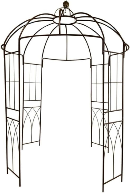 OUTOUR® Franse stijl 4-zijdige vogelkooi vorm metalen tuinhuisje pergola paviljoen boog prieel planten standaard rek voor buiten tuin gazon achtertuin terras, klimwijnstokken, rozen, bloemen, donkere